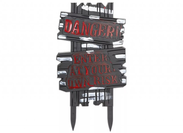 Halloween Danger Warning Sign, Enter at Your Own Risk Yard Stake, Black and Red Garden Decoration (Ref: 05065531933)