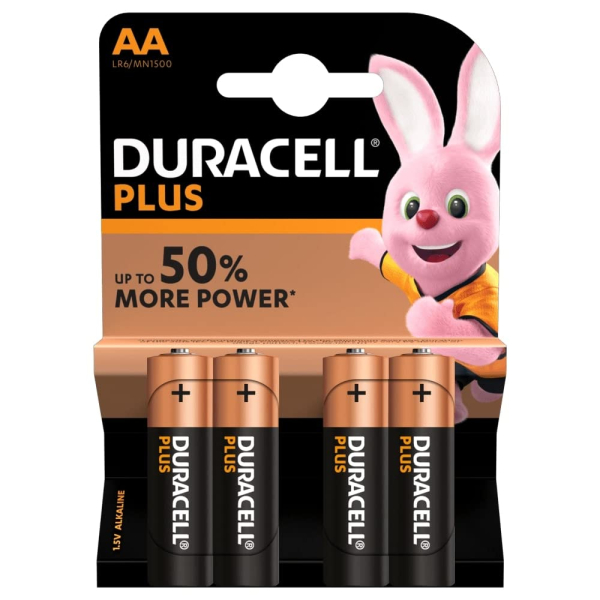 Duracell Plus AA Alkaline Batteries, Pack of 4