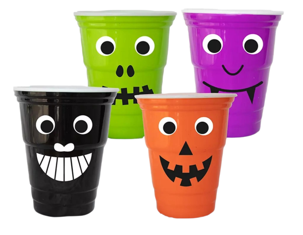 Halloween Party Cups Set, Monster Designs, Orange, Green, Purple and Black (Ref: 056170337359)