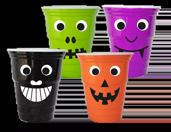 Halloween Party Cups Set, Monster Designs, Orange, Green, Purple and Black (Ref: 056170337359)