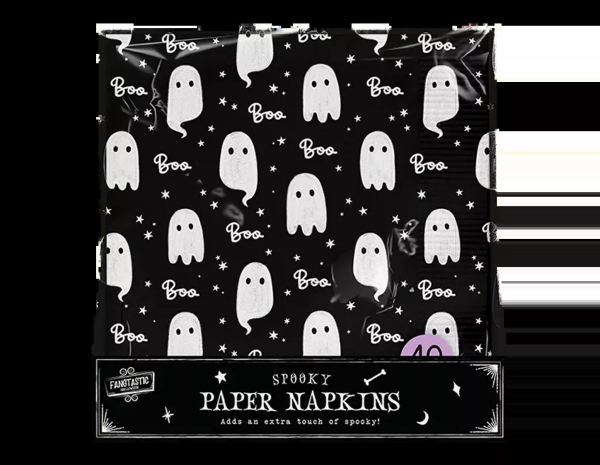 Fangtastic Spooky Ghost Paper Napkins, Halloween Party Decorations, Black and White (Ref: 063436120778)