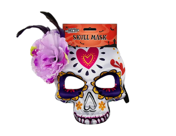 Halloween Day of the Dead Sugar Skull Mask with Purple Flower, White and pink (Ref: 056283855146)