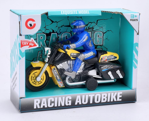 Racing Auto bike Toy with Rider, Exquisite Model Series, Ages 3+, Yellow and Blue (Ref: 8526635106709)
