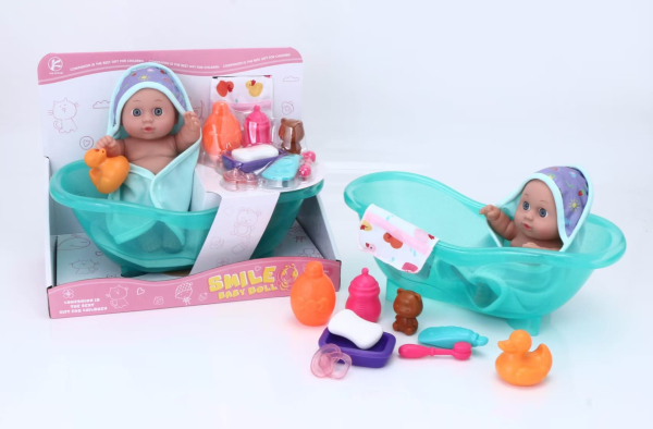 Smile Baby Doll Bath Set, Turquoise Bathtub with Accessories, Bath Time Play Set (Ref: 8526635106938)