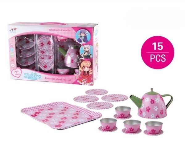 Deluxe Children's Floral Tea Set, 15 Pieces, Stainless Steel Tea Party Set with Teapot and Cups (Ref: 8526635106860)