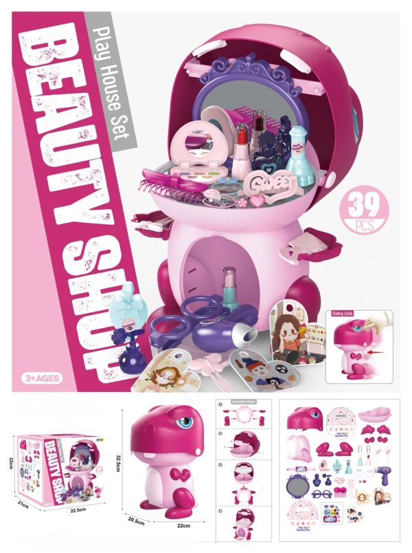 Kids Beauty Salon Play Set, 39 Pieces, Pink Vanity Dressing Table with Mirror and Accessories (Ref: 8526635106785)