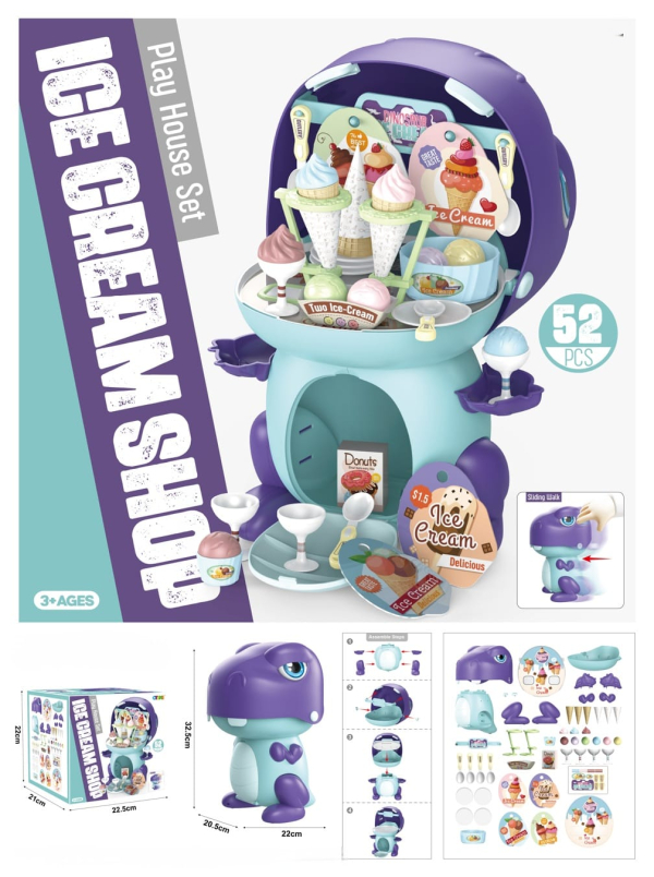 Kids Ice Cream Shop Play Set, 52 Pieces, Educational Role Play Toy, Purple and Turquoise (Ref: 8526635106792)