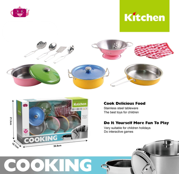Children's Play Kitchen Set, Stainless Steel Cookware with Colourful Pans and Utensils, Interactive Cooking Toys (Ref: 8526635106853)