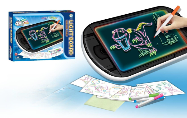 Light Board Drawing Tablet for Kids, 4 Neon Colours, Educational Art Set with Templates (Ref: 7525666104716)