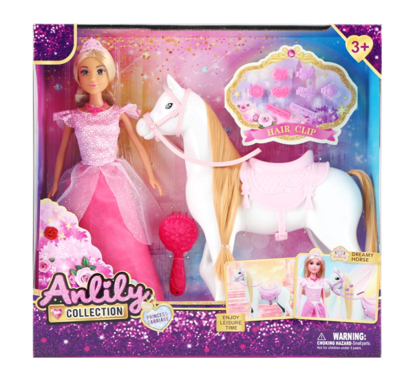 Anlily Collection Fashion Doll Set with Pink Princess Dress, Unicorn, Hair Accessories (Ref: 7525666104792)