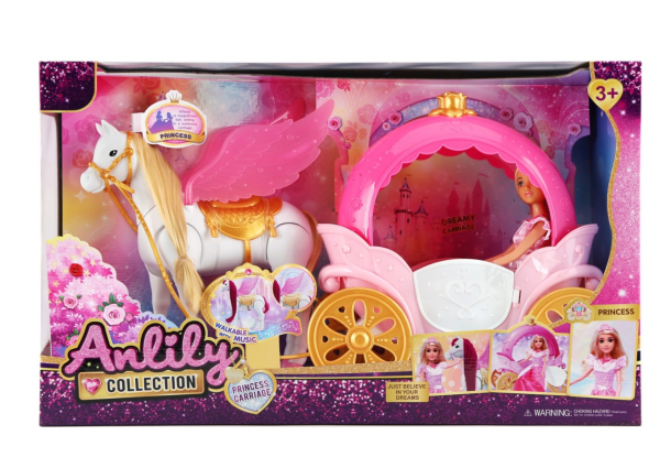 Anlily Princess Carriage Set with Musical White Horse, Pink and Gold Royal Toy Collection (Ref: 7525666104815)