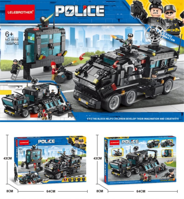 Police Mobile Command Centre Building Set, 1458 Pieces, 2-in-1 Convertible Vehicle with Figures, Ages 6+ (Ref: 8526635106525)