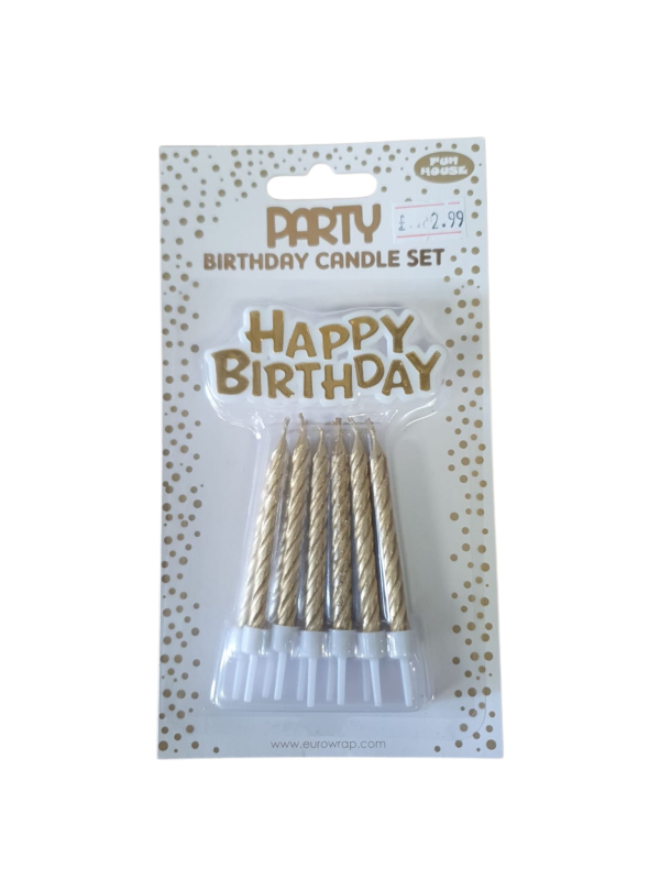 Gold Birthday Candle Set with Happy Birthday Message, Metallic Spiral Design, Pack of 12 (Ref:5033601555292)