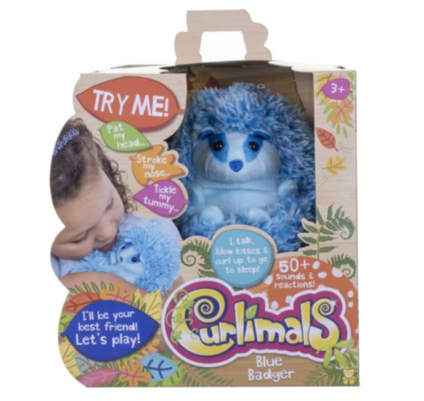 Curlimals Blue Badger Interactive Plush Toy, 50+ Sounds and Reactions (Ref: 5013197371001)