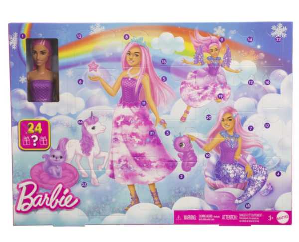 Barbie Advent Calendar 2023, 24 Days of Surprises, Fantasy Theme with Rainbow and Unicorn Design (Ref: 194735300402 )