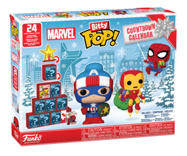 Funko Marvel Pop! Bitty Christmas Advent Calendar, 24-Piece Countdown with Spider-Man and Captain America (Ref: 889698870030 )