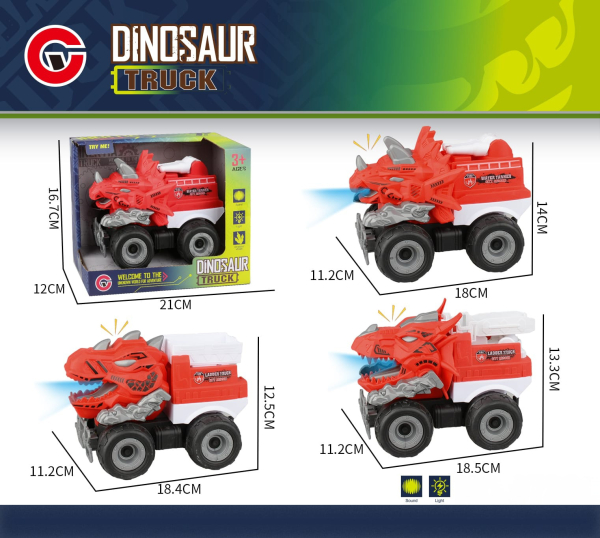 Dinosaur Truck Monster Vehicle, Red and White, Light and Sound Effects, Educational Toy for Kids, Age 3+ (Ref: 8526635106617)