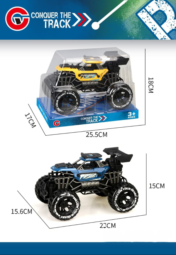 Conquer the Track Monster Truck Toy, Yellow and Blue,  Off-Road Vehicle with Large Wheels, Ages 3+ (Ref: 8526635106594)