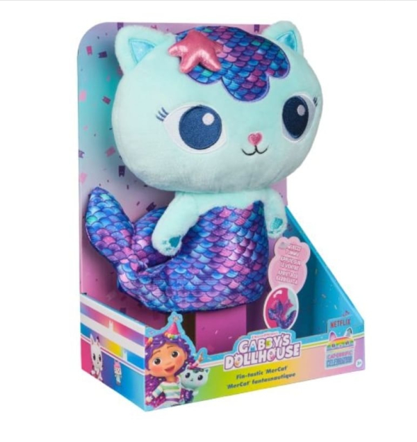 Gabby's Dollhouse Mercat Plush Toy, Blue and Purple Mermaid Cat with Sparkly Scales, Netflix Series Character (Ref: 681147046535)