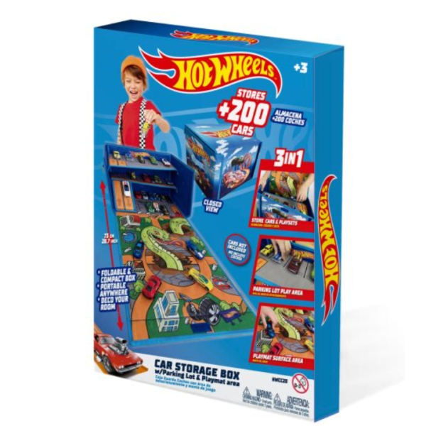 Hot Wheels Car Storage Box with Play Mat, 200+ Cars Capacity, 3-in-1 Foldable Design (Ref: 4893825032341)